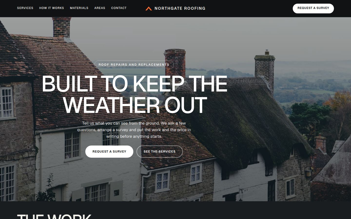 Screenshot of the roofing contractor template